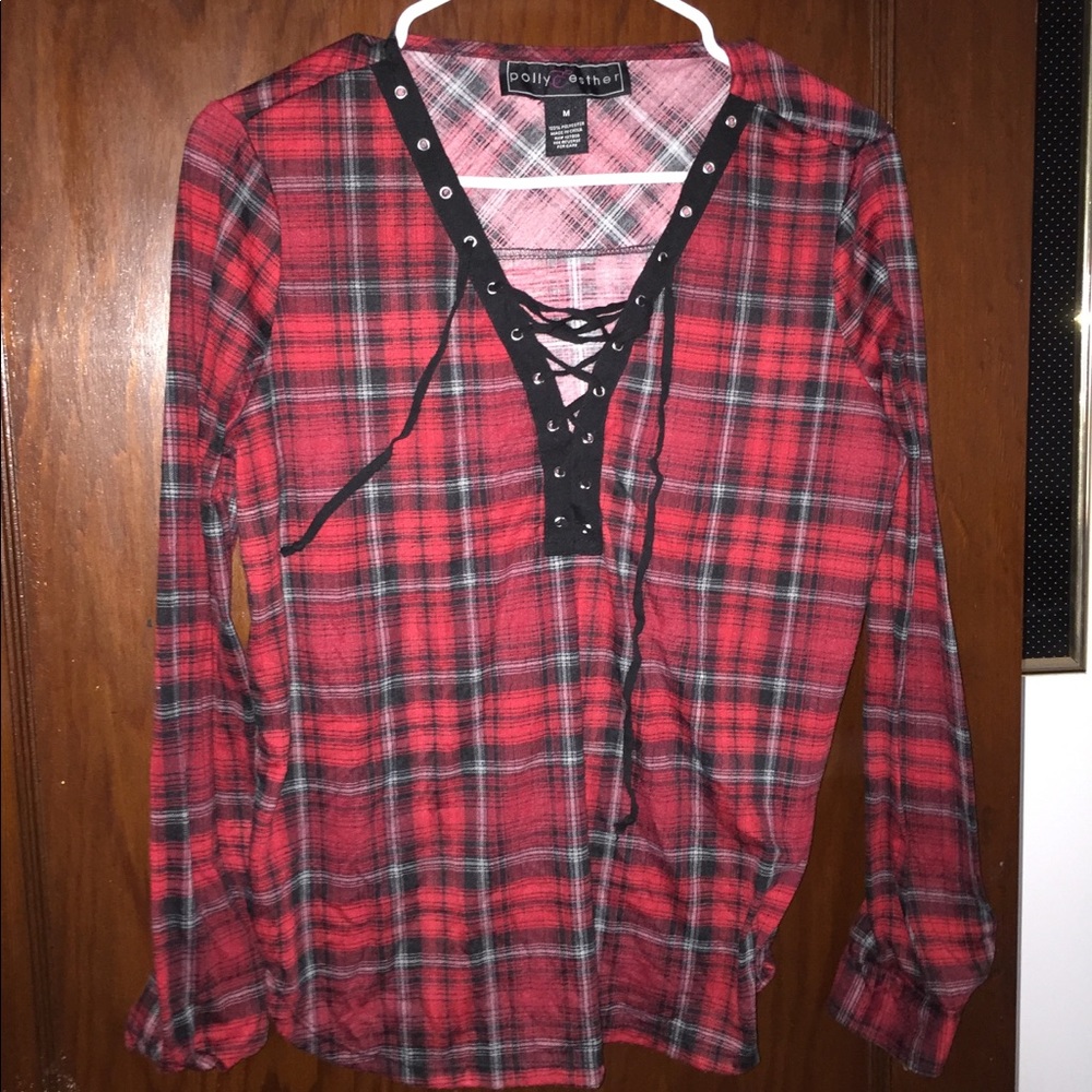 A red,black and white shirt